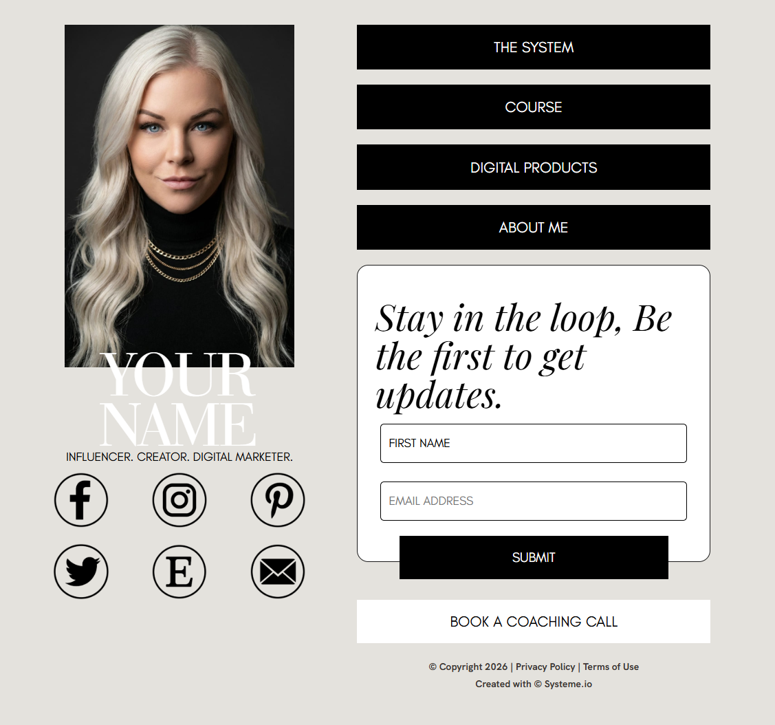 Link in Bio Template preview — a ready-made Systeme.io funnel